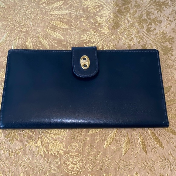 💯AUTHENTIC CELINE TRIOMPHE NAVY BLUE CALF SKIN LEATHER LONG BI-FOLD WALLET - Picture 8 of 15